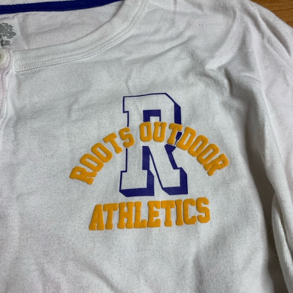 Roots Athletics White Varsity Henley Top - 3/4 Stripe Sleeve XS - Picture 2 of 8